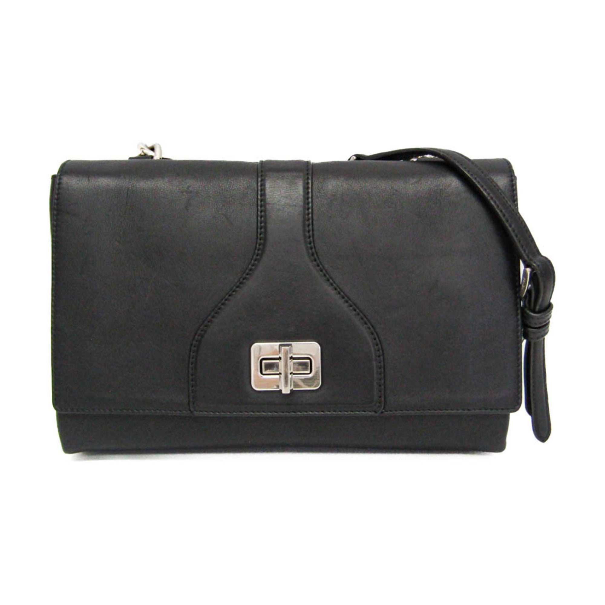 プラダ(Prada) W下げ翼 チェーン店ショルダーバッグ レディース なめし革 ショルダーバッグ 黒いこと【中古】