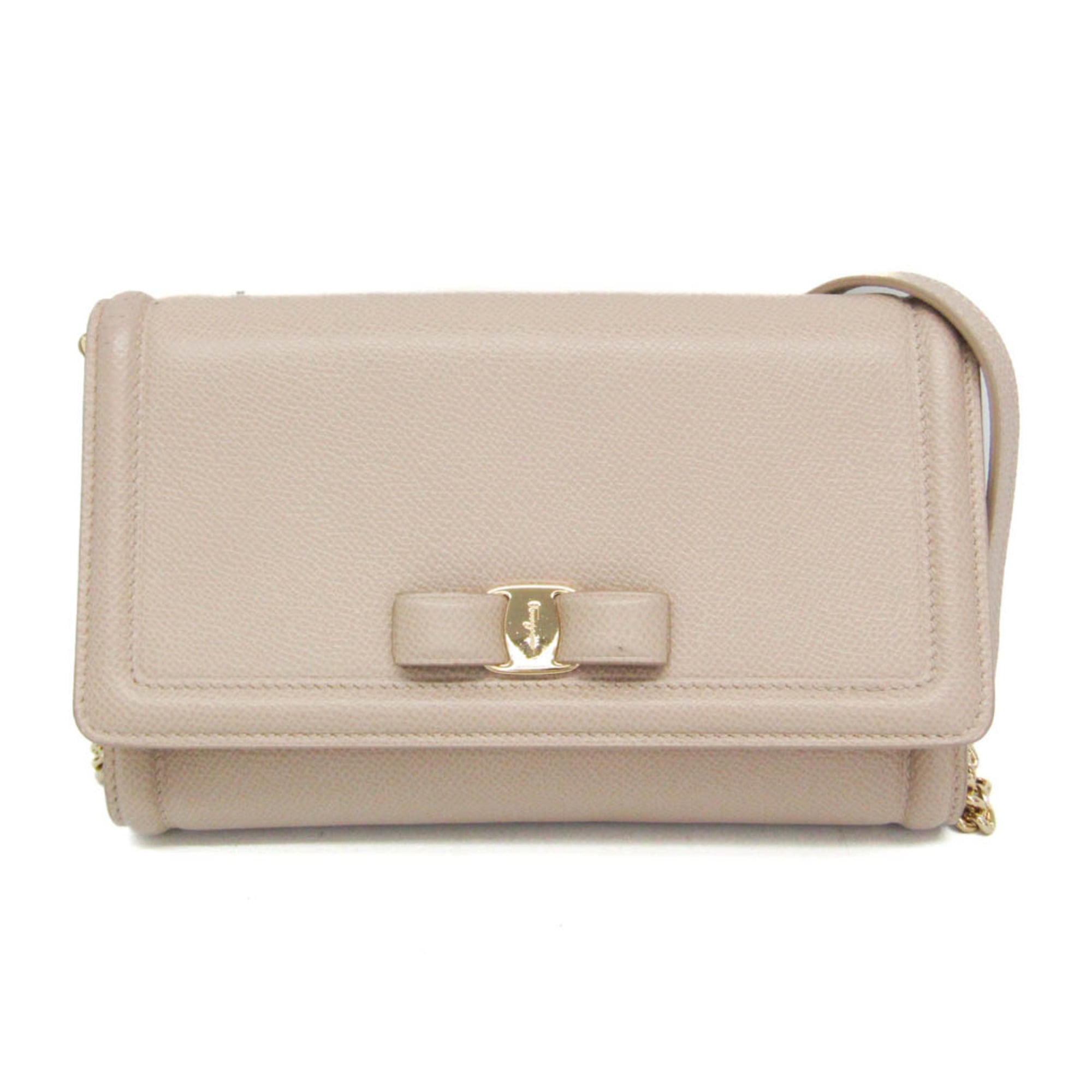 サルヴァトーレ・フェラガモ(Salvatore Ferragamo) ヴァラ 金-22 C940 レディース なめし革 クラッチペダル御徒面子,ショルダーバッグ さくら色ベージュ【中古】