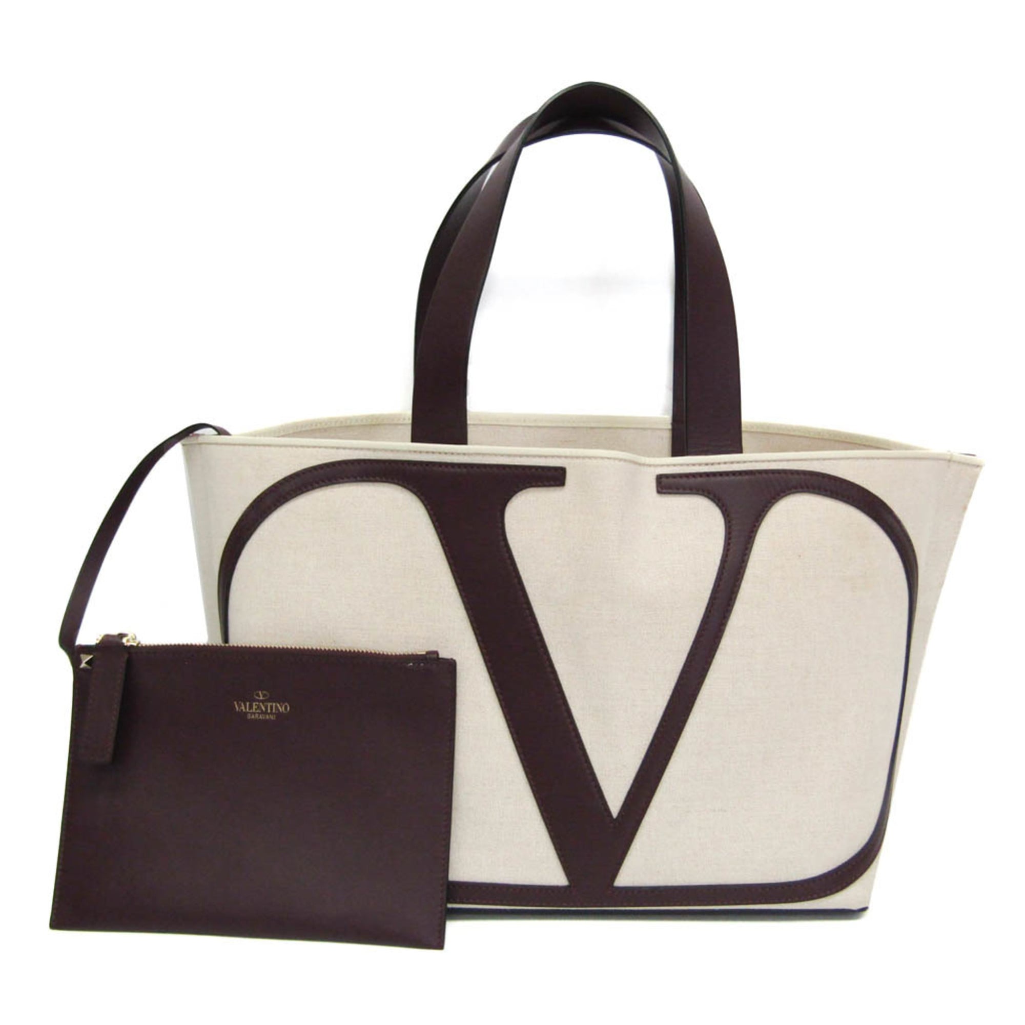 ヴァレンティノ・ガラヴァーニ(Valentino Garavani) Vロゴタイプ 合切袋付き添い人 レディース なめし革,帆布 トートバッグ ボルドーワイン,皮膚軟化剤【中古】