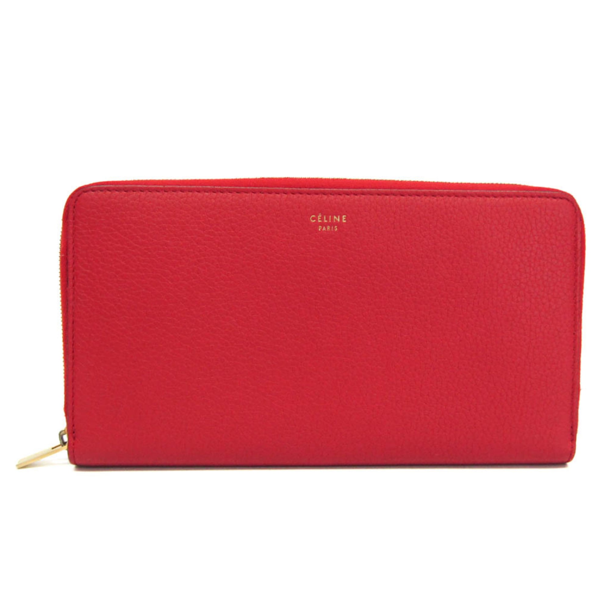 セリーヌ(Celine) ラージジップド マルチ役立つこと 103973 レディース  カーフスキン 長札入れ（二つ折り） 赤いこと【中古】