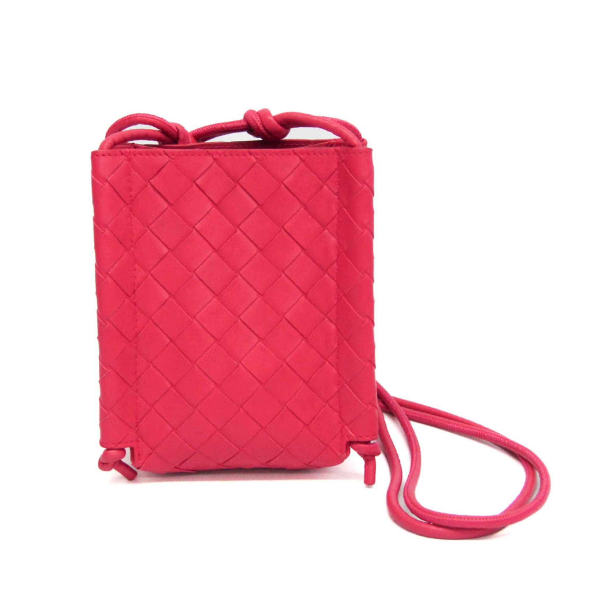 ボッテガ・ヴェネタ(Bottega Veneta) イントレチャート ショルダーミニポーチ レディース レザー ショルダーバッグ ピンク【中古】｜eLady