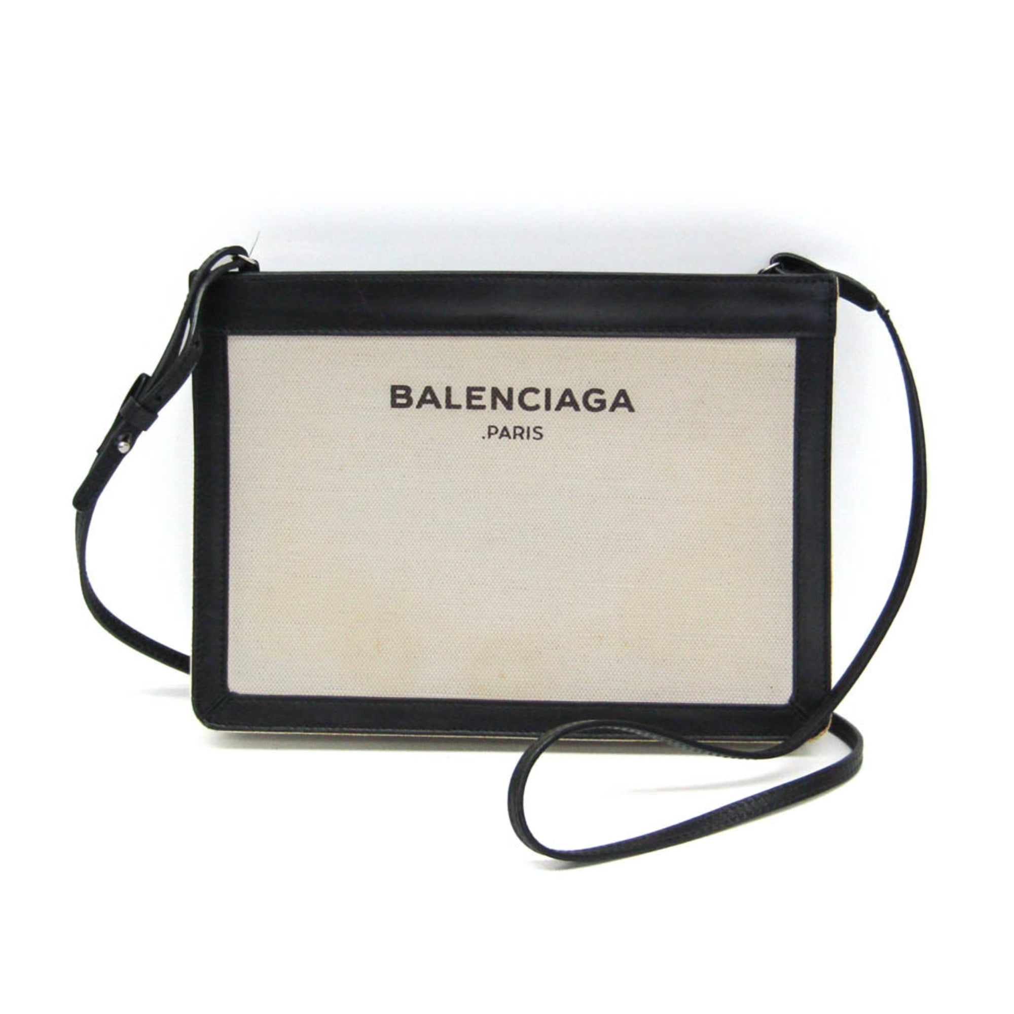 バレンシアガ(Balenciaga) ネイビー・ポシェット 339937 メンズ,レディース 帆布,なめし革 ショルダーバッグ 黒いこと,象牙色【中古】