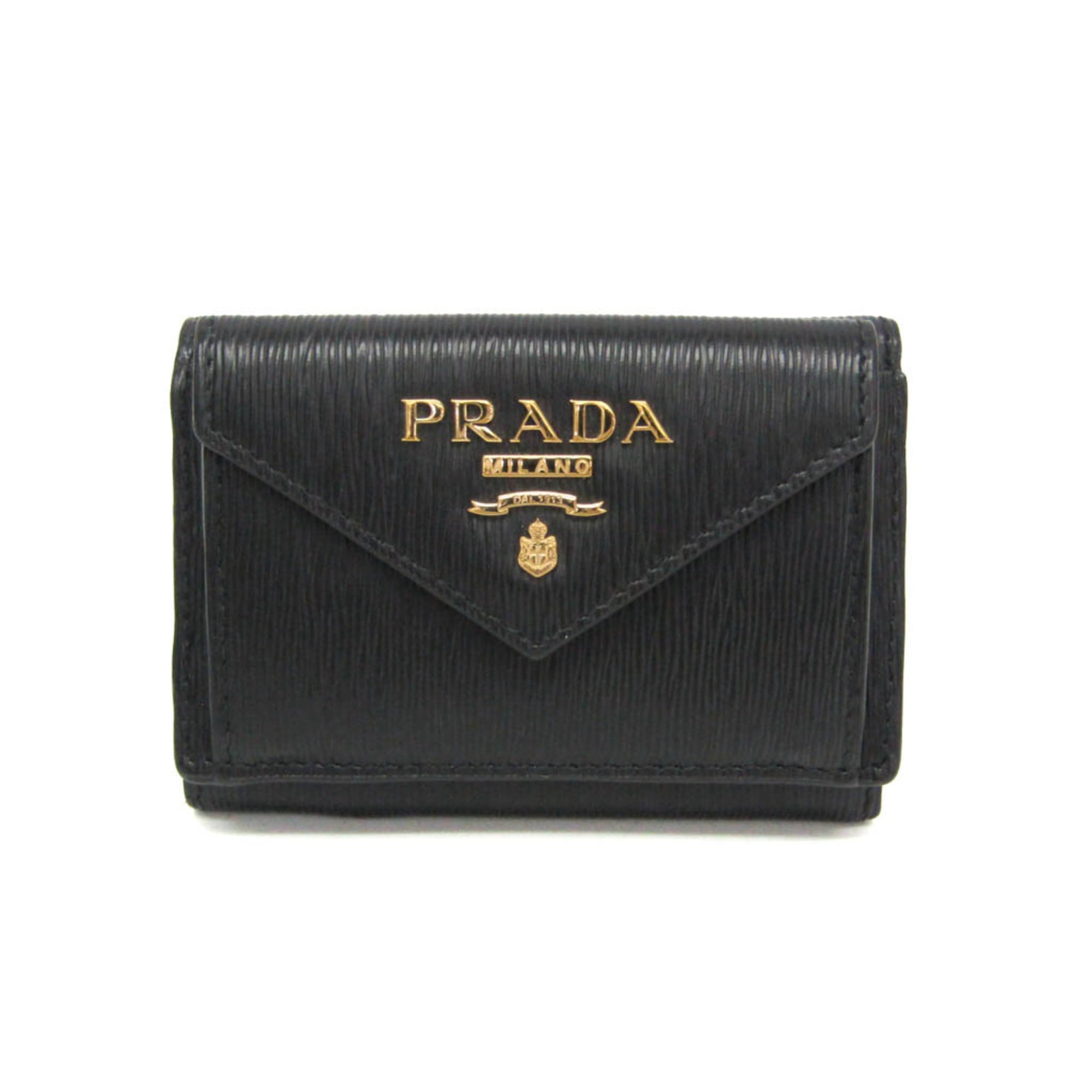 プラダ(Prada) VITELLO MOVE 1MH021 レディース レザー 財布（三つ折り） ブラック【中古】｜eLady