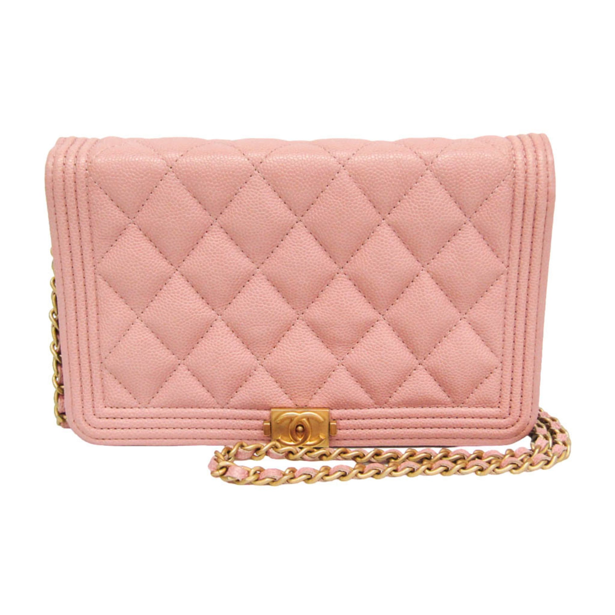 シャネル(Chanel) ボーイ・シャネル レディース キャビアスキン チェーン/ショルダーウォレット ピンク【中古】｜eLady