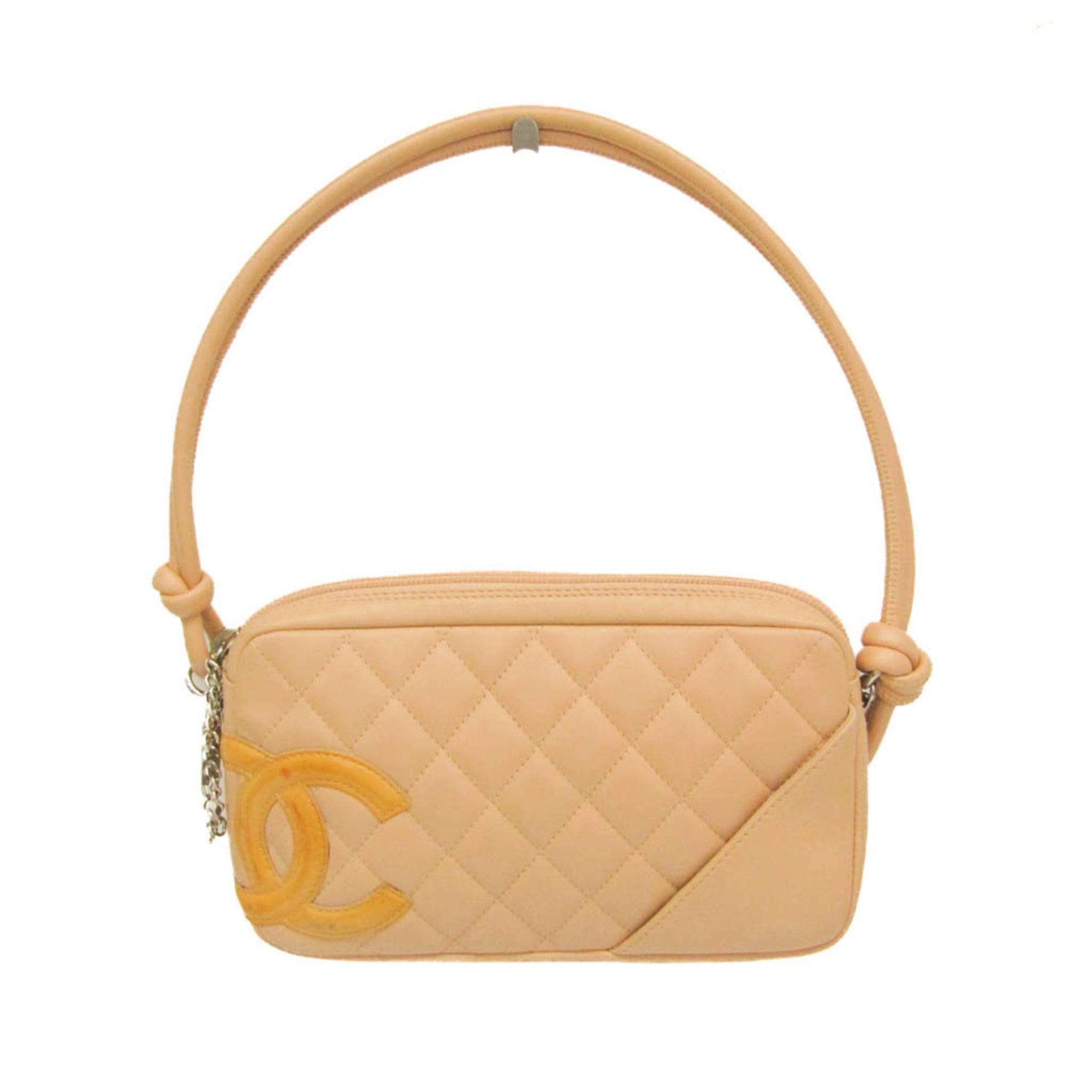 シャネル(Chanel) カンボン・ライン アクセサリーポーチ レディース レザー ハンドバッグ ライトベージュ【中古】
