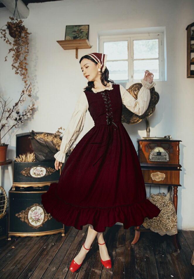 即納 オリジナルデザイン スカート丈はひざ下程度 森ガール カントリー調のワンピース 長袖 レトロ調 レイヤード風 即納 オリジナルデザイン スカート丈はひざ下程度 森ガール カントリー調のワンピース 長袖 レトロ調 レイヤード風