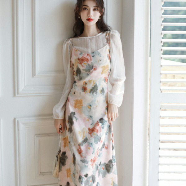 楽天市場】翡翠色のボタンが艶めく 七分袖ナチュラルワンピース 五分袖