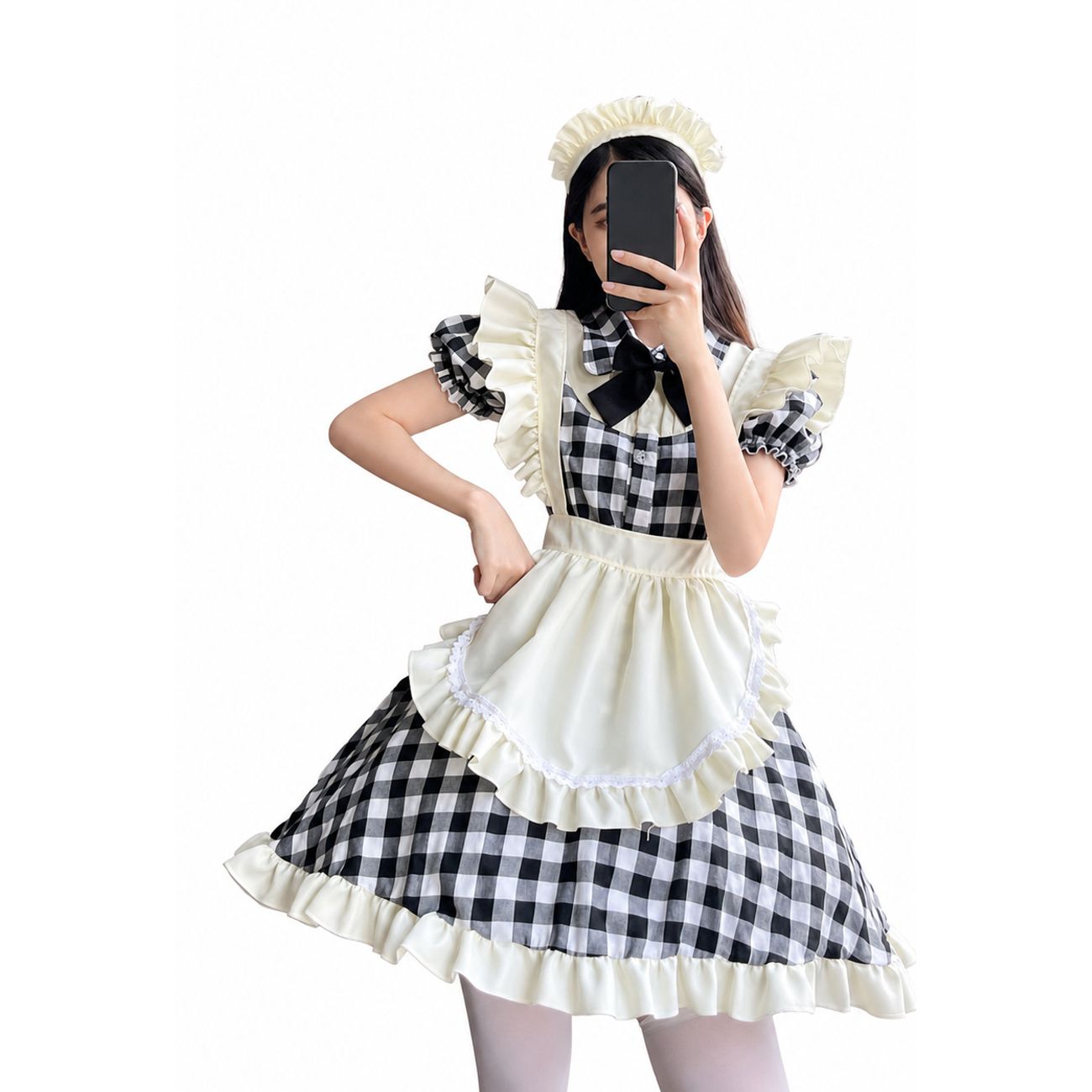 【晴れ晴れしい仕掛ける】御手伝いさん服 コスプレ ロリータ ギンガム照合のしるし 前垂れ カチューシャ 3点仕掛ける 清楚 萌え 衣装 膝丈 袖フラウンス シュロの葉 半袖 襟付き添い人 御召しもの 仮面舞踏会 ゴスロリ 古典派音楽 仲居 ユニフォーム ハロウィン 培養祭 翰林院祭 忘年会 余興 照合のしるし柄 可愛らしい