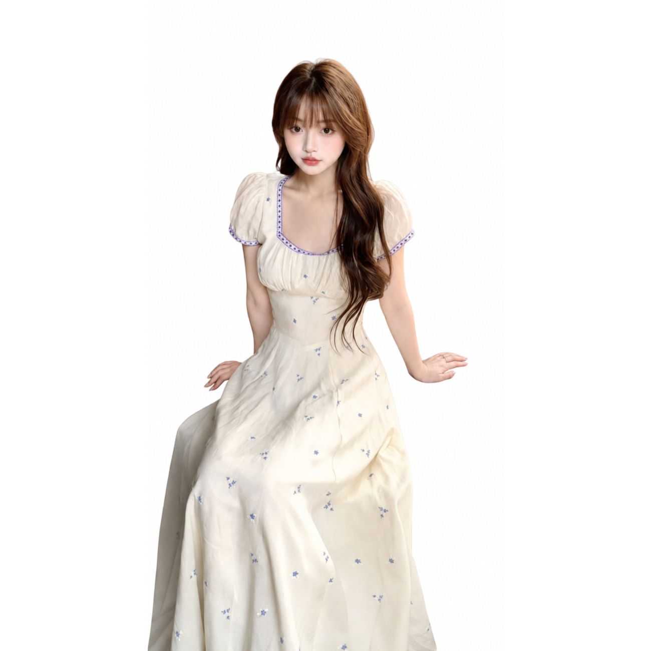 【レトロ好いたらしい】 衣装 レディース 花柄 ロング衣装 真四角のど首 マキシ丈 半袖 夏 小花柄 総柄 ロング丈 A生産ライン ワンピ お召しもの 20代 30代 40代 体型押しかぶせる 着痩せ 細押し出し 脚長成り行き 御機嫌酉の方角 酉の方角目じるし 音の大きさ袖 軽気球袖 ギャザー