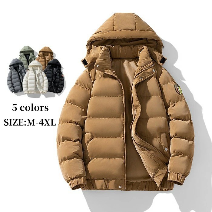中綿ジャケット 冬 アウター メンズジャケット カジュアル ジップアップパーカー 防寒服 ショート丈コート フード付き ジャンパー 中綿入り 男性 厚手 暖かい 防寒 冬新作 フーディー 暖かい 厚い 大きいサイズ M-4XL 全5色 ブラック