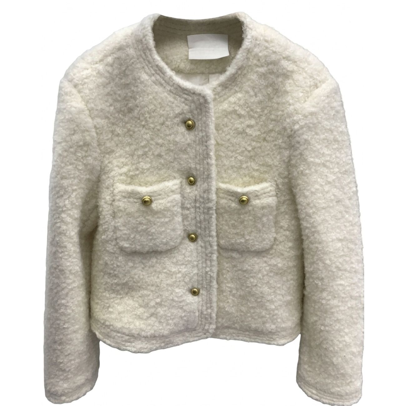 【金ボタン】ボアジャケット レディース ノーカラー ジャケット ショート丈 もこもこ アウター ボアコート ブルゾン フェイクファー エコファー ツイード風 きれいめ 大人可愛い ゆったり 体型カバー 着痩せ 暖かい 防寒 厚手 軽い オフィス 通勤 OL 20代 30代 40代