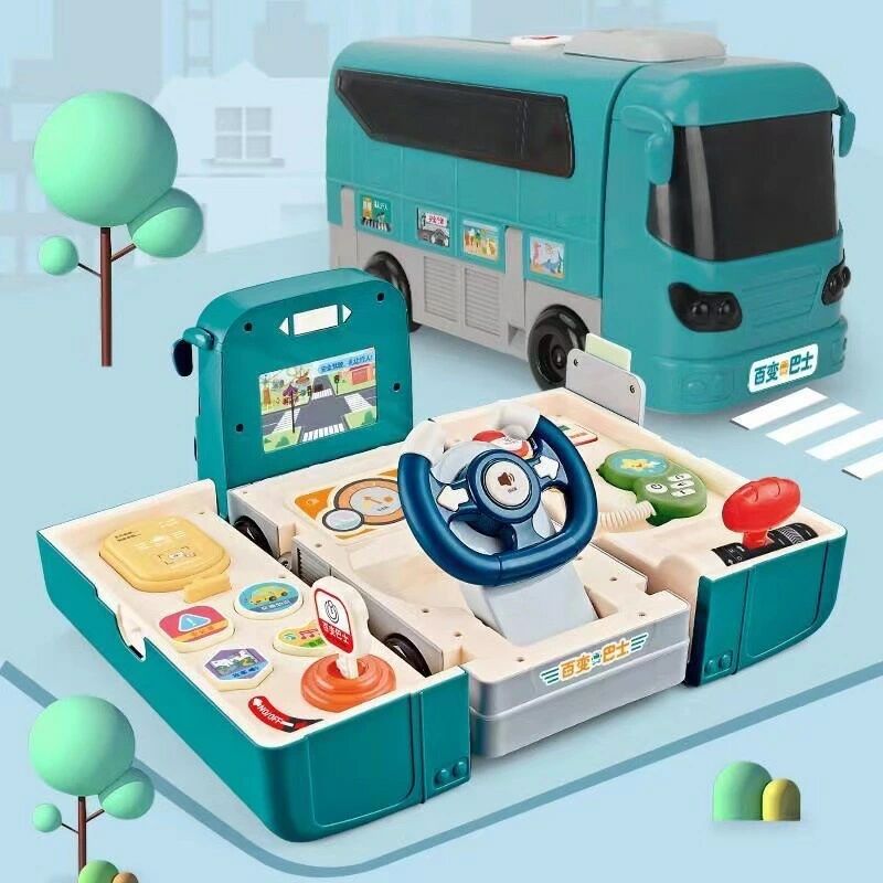 路線バス 変形おもちゃ 車おもちゃ 2in1バスおもちゃ 多機能 バスコレクション DIYミニカー バス模型 音楽バス 車模型 建物模型 音&光 知育玩具 男の子 誕生日 女の子 おもちゃ プレゼント 贈り物