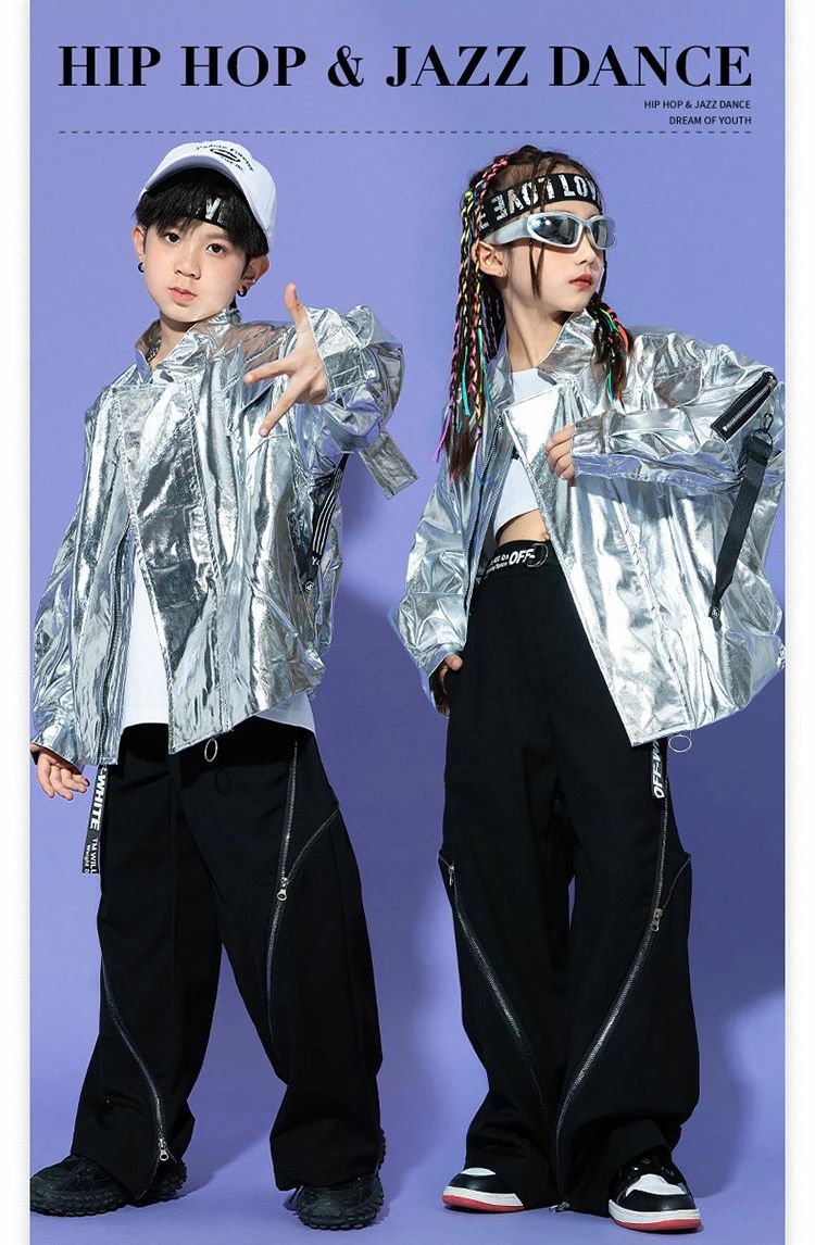キッズ 社交ダンス 御召しもの セットアップ しろがね色 革 上衣 広々としたズボン下 社交ダンスズボン下 トップス ゆったり かっこいい 韓国 k-pop 御坊っちゃん うしろ帯 ズージャー社交ダンス チアダンス ガールズ 公演服 勇気付ける団 上演御召しもの 社交ダンス御召しもの 倶楽部服 社交ダンス告げ知らせる会 競技大会 HIPHOP 110-180糎