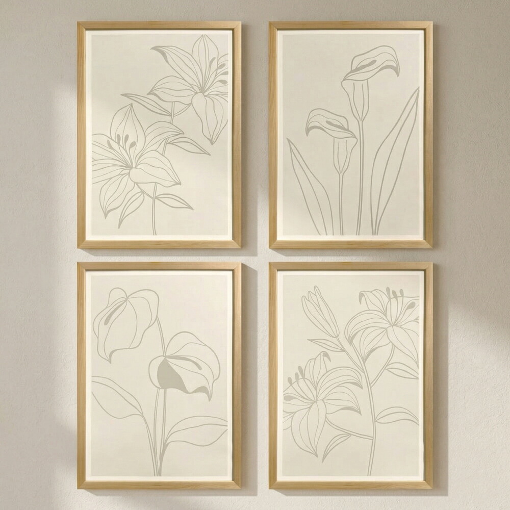 【Raffinart】Flower Line Art Type-G［320mm × 443mm］｜コンテンポラリー アート アートポスター インテリア フレームセット＜br /＞【受注生産品】【発送までに 約7-10営業日】【「Raffinart」以外の商品と同送不可】