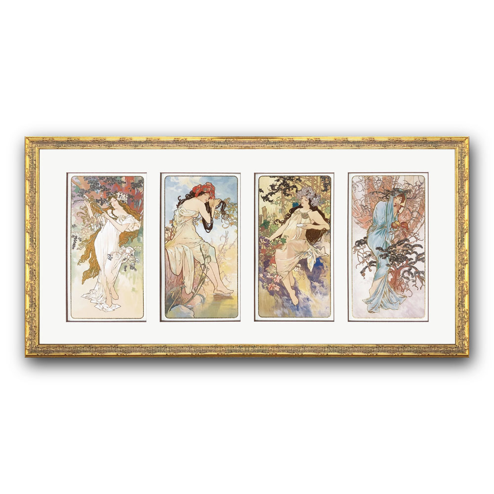 【Raffinart】アルフォンス・ミュシャ「Four seasons（春夏秋冬）」［896mm × 446mm］｜Alphonse Mucha アートポスター フレームセット インテリア フレーム付き＜br /＞【受注生産品】【発送までに 約9-12営業日】【「Raffinart」以外の商品と同送不可】