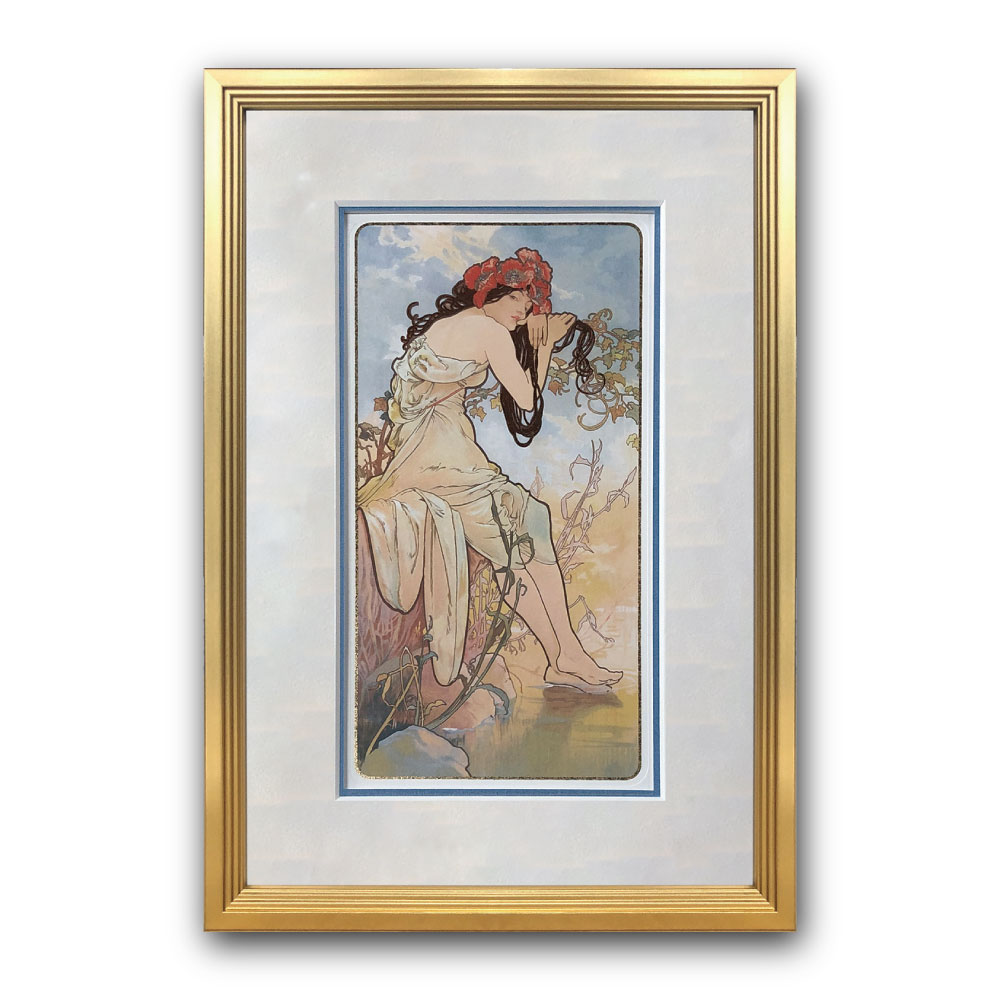 【Raffinart】アルフォンス・ミュシャ「Summer」［305mm × 445mm］｜Alphonse Mucha アートポスター フレームセット インテリア フレーム付き＜br /＞【受注生産品】【発送までに 約9-12営業日】【「Raffinart」以外の商品と同送不可】 27,335円