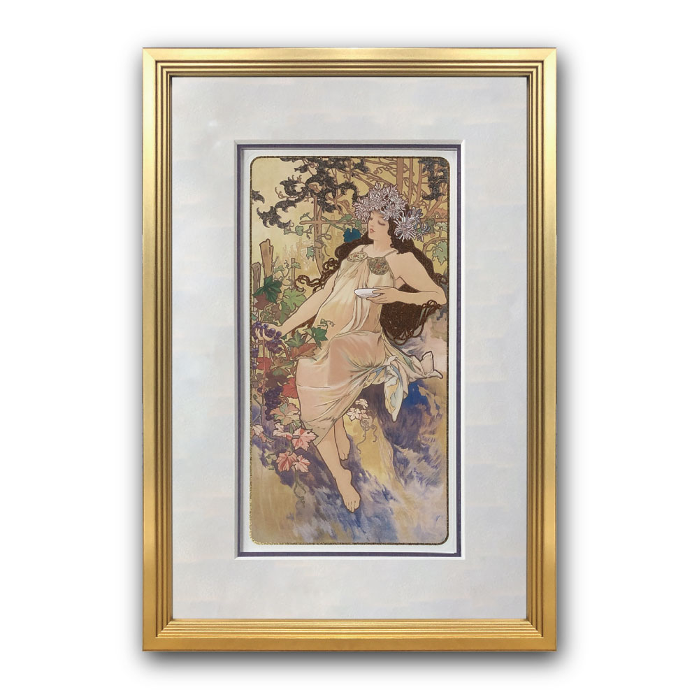 【Raffinart】アルフォンス・ミュシャ「Autumn」［305mm × 445mm］｜Alphonse Mucha アートポスター フレームセット インテリア フレーム付き＜br /＞【受注生産品】【発送までに 約9-12営業日】【「Raffinart」以外の商品と同送不可】