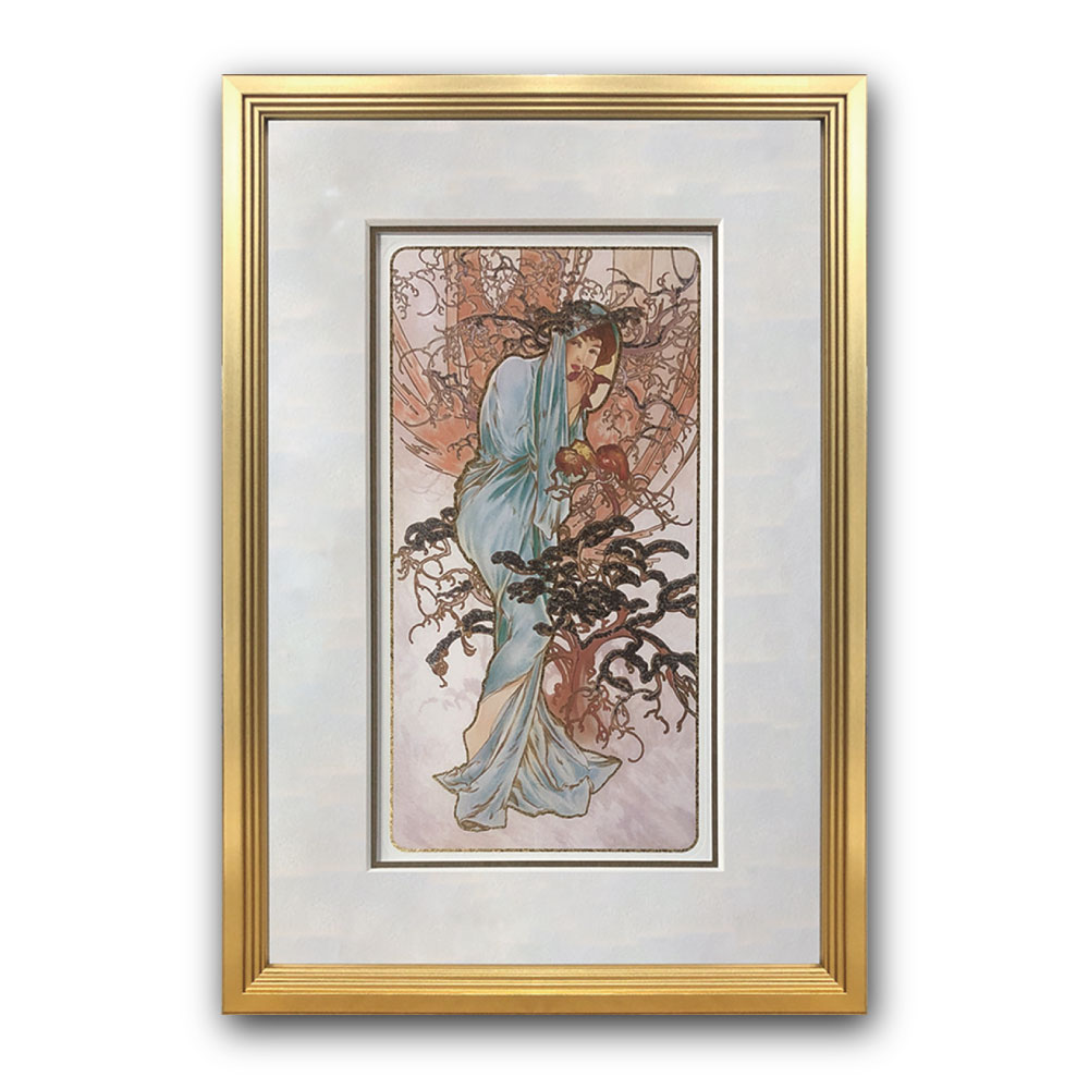 【Raffinart】アルフォンス・ミュシャ「Winter」［305mm × 445mm］｜Alphonse Mucha アートポスター フレームセット インテリア フレーム付き＜br /＞【受注生産品】【発送までに 約9-12営業日】【「Raffinart」以外の商品と同送不可】