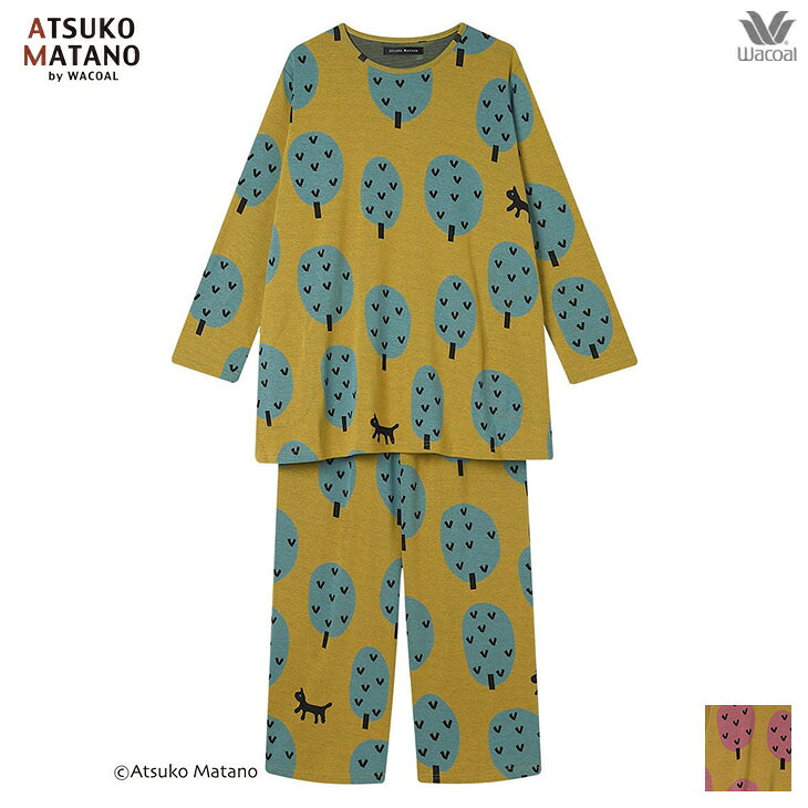 【全品対象エントリー＆3点購入でP10倍】 15%OFF マタノアツコ ワコール wacoal パジャマ ルームウェア ナイトウェア 寝間着 部屋着 レディース 長袖 猫と木の大きなモチーフ 秋冬 HDW515