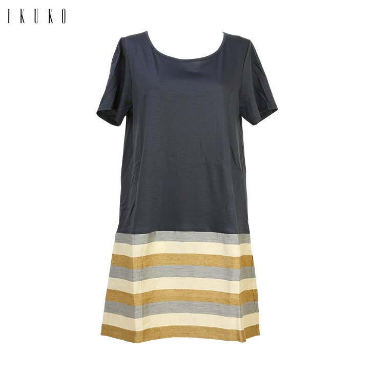 楽天市場 事前クーポン配布中 30 Off イクコ Ikuko アウター ワンピース チュニック ギザリヨセル天竺 麻混ボーダー バックリボン 半袖 Vw170h インナー通販エルドシック