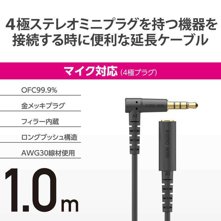 最大63％オフ！ エレコム マイク対応 ヘッドホン イヤホン 用 延長コード マイク 対応 オーディオ 延長ケーブル 1m ブラック  EHP-35EL4P10BK whitesforracialequity.org