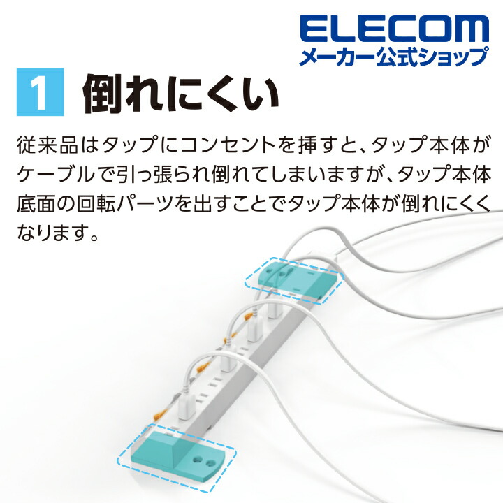 エレコム 電源タップ 2.5m 10個口 OAタップ T-K7A-21025WH オフィス コンセント コード コードタップ タップ  ホコリ防止シャッター付き ホワイト 個別スイッチ 個別スイッチ付き 吊下可能 回転脚付き 固定 延長ケーブル 延長コード 雷ガードタップ 楽天 2.5m