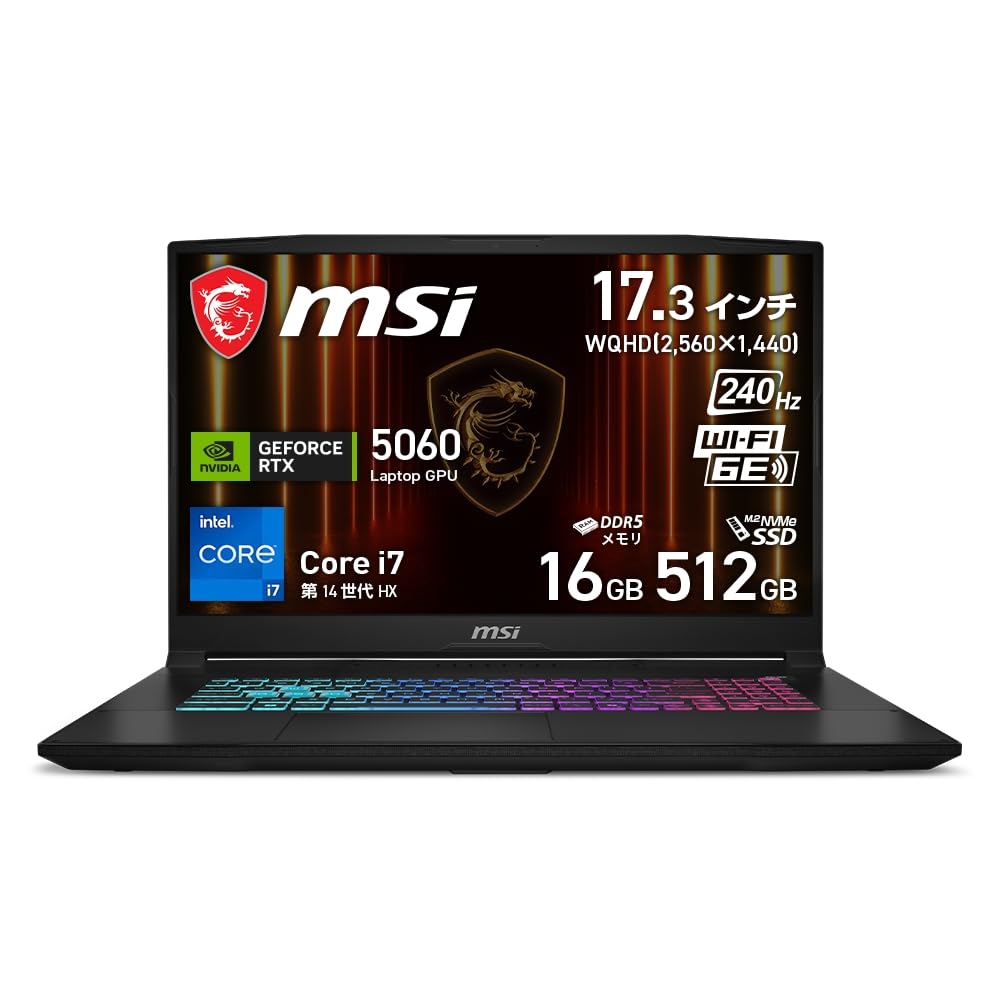 MSI ゲーミングノートパソコン Katana 17 HX B14W GeForce RTX 5060 Core i7 14650HX 17.3in 記憶装置 16GB SSD 512GB