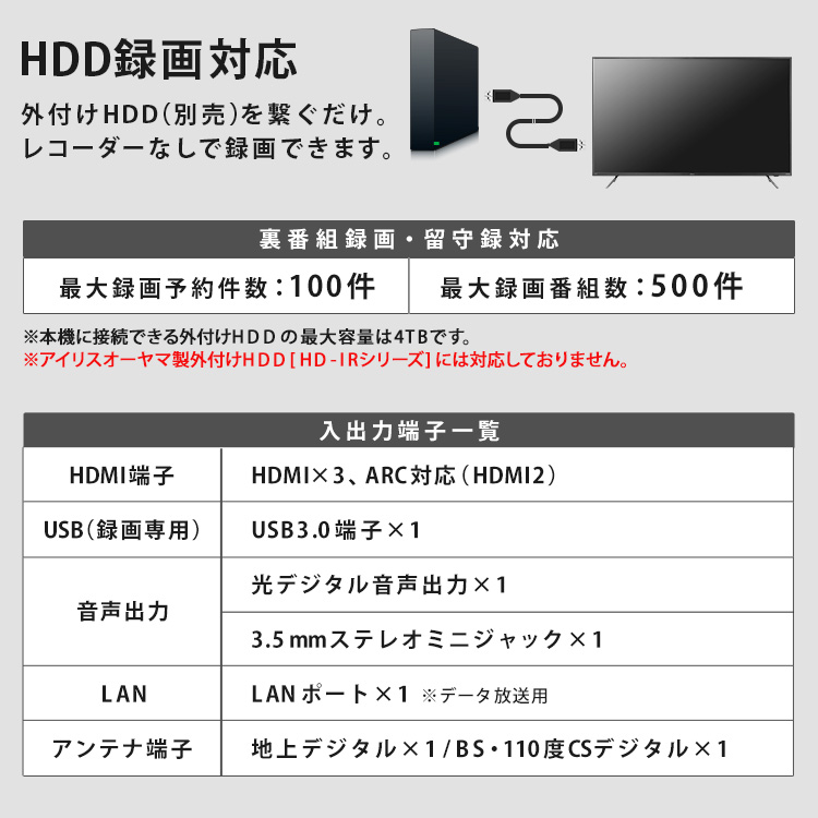 テレビ 55型 4Kチューナー内蔵 送料無料 4K AI機能 LUCA 4K対応 オート