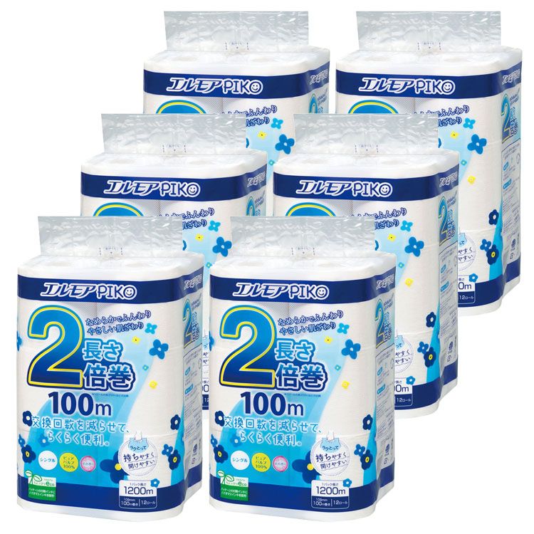 【6個セット】トイレットペーパー 2倍巻 香り付き エルモア ピコ 2倍巻き 12ロール シングル 100m 142993 トイレットペーパー 2倍巻き パルプ ソフト 香り ピコ 12ロール 大容量 長持ち エルモア