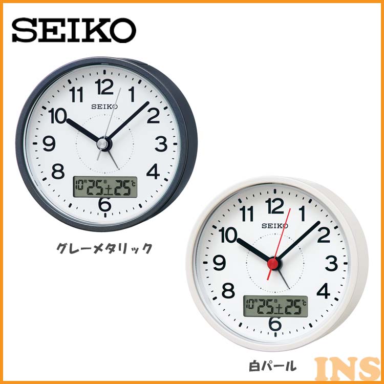 楽天市場 15日最大p12倍 要エントリー 電波目覚し時計 Kr333nseiko 目覚まし時計 置き時計 電波時計 アナログ カレンダー 温度計 シンプル セイコークロック グレーメタリック 白パール Tc 快適エレキング