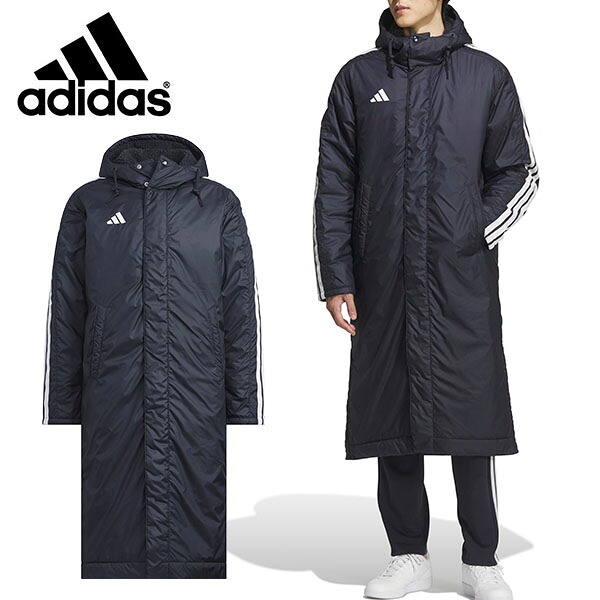 30%off ラスト1点 XLサイズ 送料無料 アディダス メンズ レディース ベンチコート adidas M MH 3S ロングボアコート ロング丈 防寒 スポーツ観戦 フード付き ジャンパー アウター BW566｜エレファント靴店