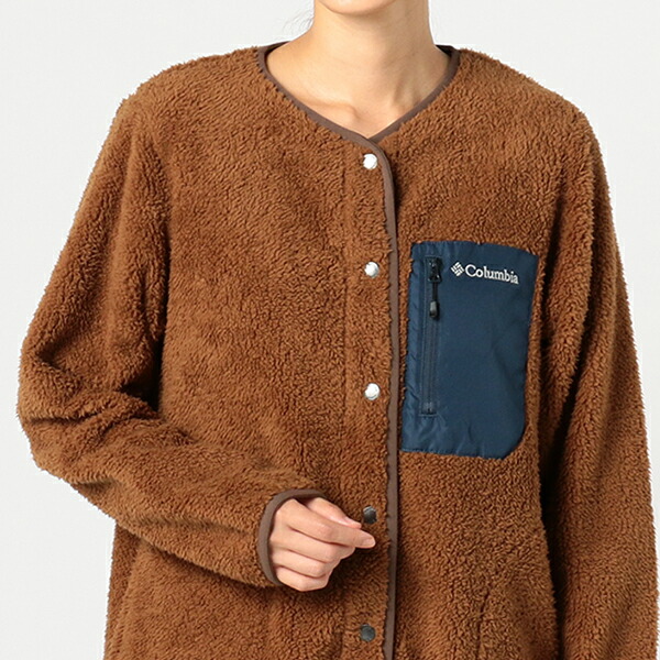 ボアコート 送料無料 もこもこ フェス アウトドア モコモコ 286 ハイキング Columbia アウトドア ハイキング Pl3228 Chicago キャンプ ノーカラーコート レディース ロングコート エリュク アウター Avenue コロンビア Womens Jacket Elk ジャケット フリース 秋冬