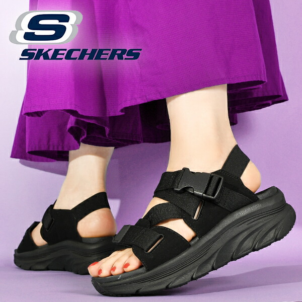 スケッチャーズ サンダル  レディース 【24cm】厚底サンダル　ブラック　黒 スケッチャーズ SKECHERS レディース サンダル 厚底 DLUX WALKER