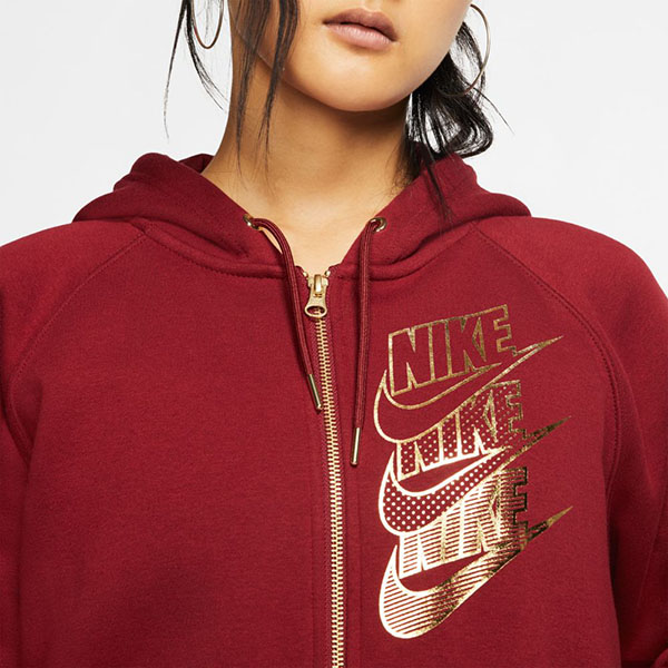 送料無料スウェットパーカーナイキNIKEレディースBBSHINEフルジップフーディトレーナースエットジャケットメタリックロゴスポーツウェアレッド赤BV49892019冬新作