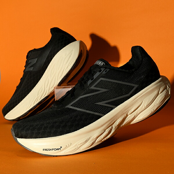 送料無料 ニューバランス 厚底 スニーカー New Balance メンズ Fresh Foam X 1080 v14 ブラック 黒 幅広 ワイド 軽量 ビッグロゴ ランニング 通学 靴 シューズ 運動靴 ランニングシューズ スポーツ ジョギング M1080B144E画像