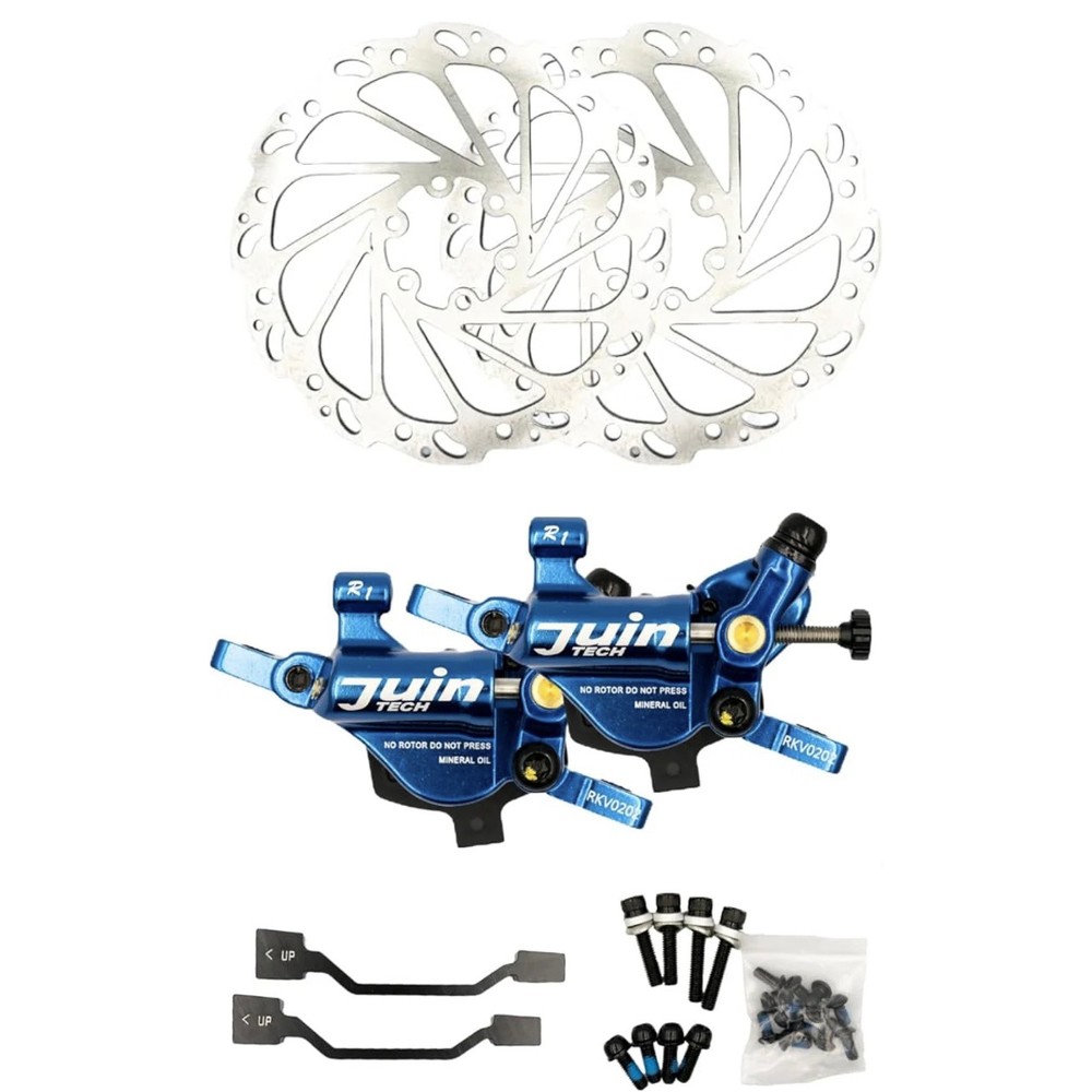 自転車 コンポーネント/ディスクブレーキ・ブレーキ本体 クロスバイク ロードバイク対応 通勤 通学 Juin Tech R1 ハイブリッド油圧ディスクブレーキ 前後セット ローター付 ワイヤー式ロードレバー対応 birdyカスタム 自転車ディスクキャリパー エレファントサイクル ele1693|エレファントサイクル
