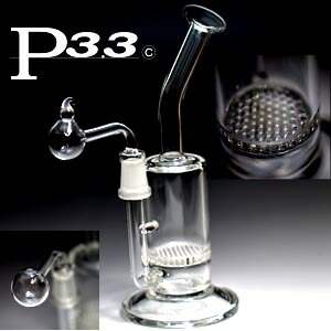 パイレックスP3.3製ハニカムフィルター クラックボング フタ付 水パイプ ガラスパイプ 喫煙具 ハッカ パイプ