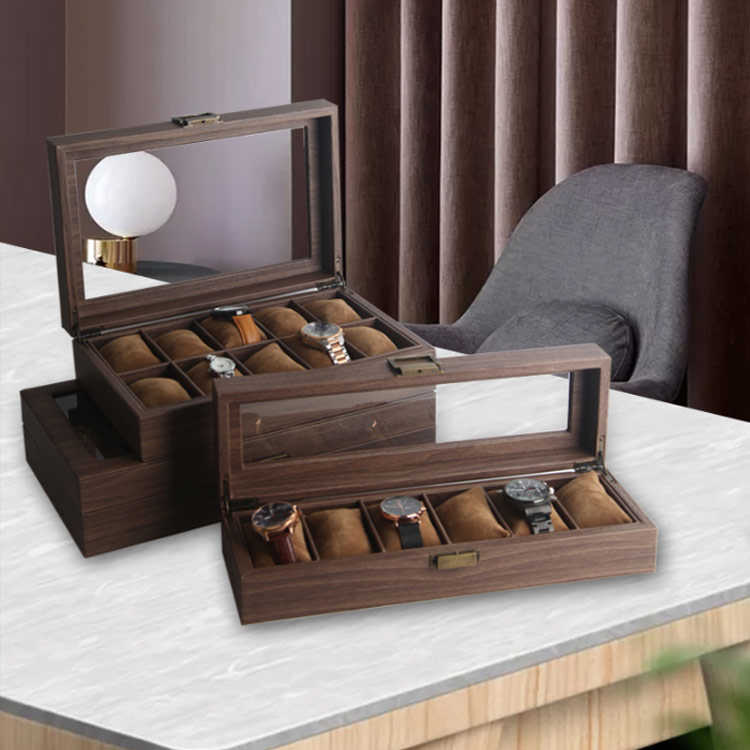 腕時計ケース 木製 6本収納 10本 Box Watch インテリア ウォッチケース オシャレ コレクション コレクションケース ディスプレイ ブラウン ボックス メンズ レディース 保管 収納 収納ボックス 収納家具 小物 展示 腕時計 見せる収納 透明窓 高級感 レビューを書けば送料