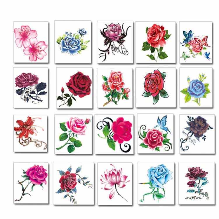 タトゥーシール 40枚セット かわいい 花 薔薇 バラ 防水 ボディーシール 刺青シール おしゃれ 蝶