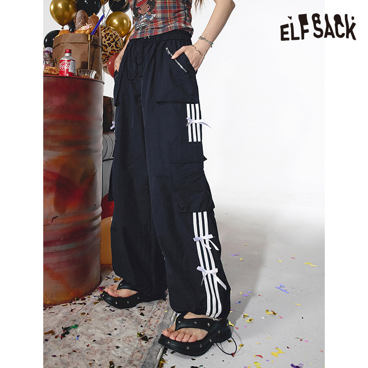 ELFSACK ジーパン ボトムス リボン ロゴ ワイドパンツ ELFSACK ジーパン ボトムス リボン ロゴ ワイドパンツ (ELF SACK
