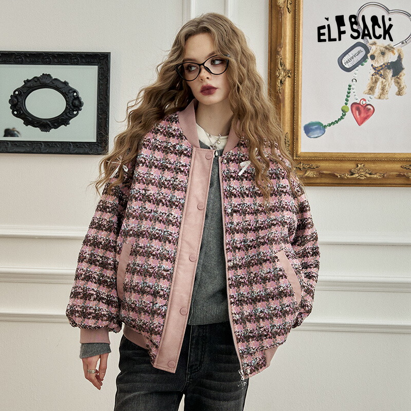 ELFSACK ダウンジャケット ダウン90% ツイード クリスマス ツイード ELF SACK(エルフサック) トップス(レディース