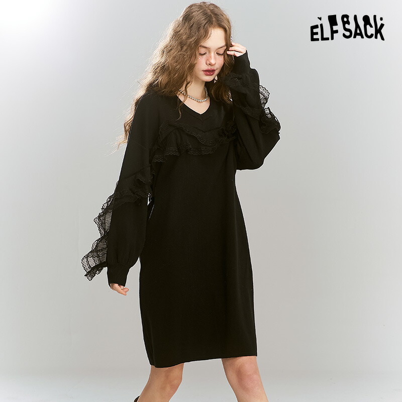 ELFSACK メッシュ 切り替え vネック ニットワンピース 楽天市場】送料無料 ELFSACK ワンピース メッシュ 切り替え v