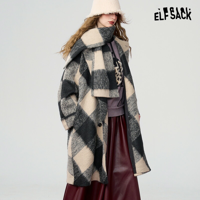 ELFSACK ジャケット レトロ チェック柄 ショート丈 裏起毛 送料無料 ELFSACK ジャケット アウター ブルゾン レトロ