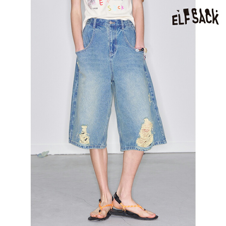 ELFSACK デニム ハーフパンツ 五分丈 美脚 ゆったり 楽天市場】送料無料 ELFSACK デニム ハーフパンツ ショート