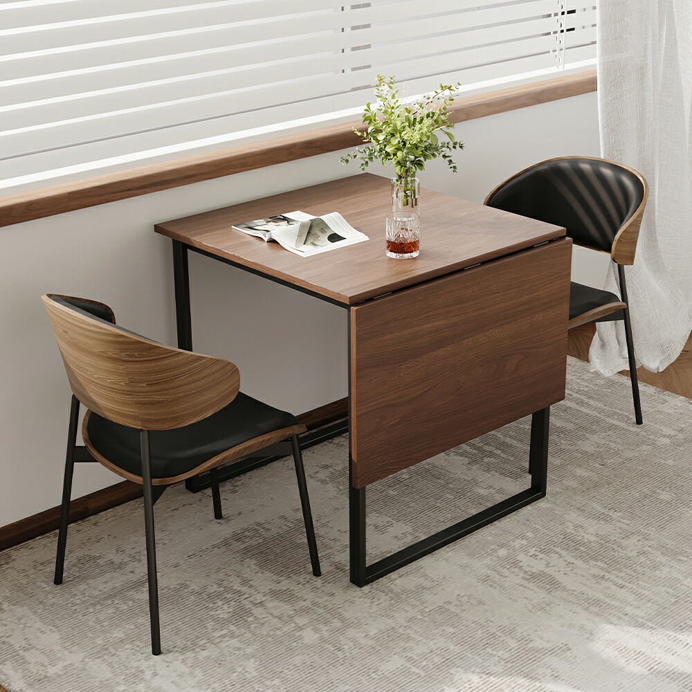 Olyzion 伸縮式ダイニングテーブル バタフライテーブル 75cm&rarr;120cm 木目調天板 ブラックアイアン脚 耐荷重50kg/30kg 2人用/3-4人用 省スペース 組立式｜オライジョン 29,835円
