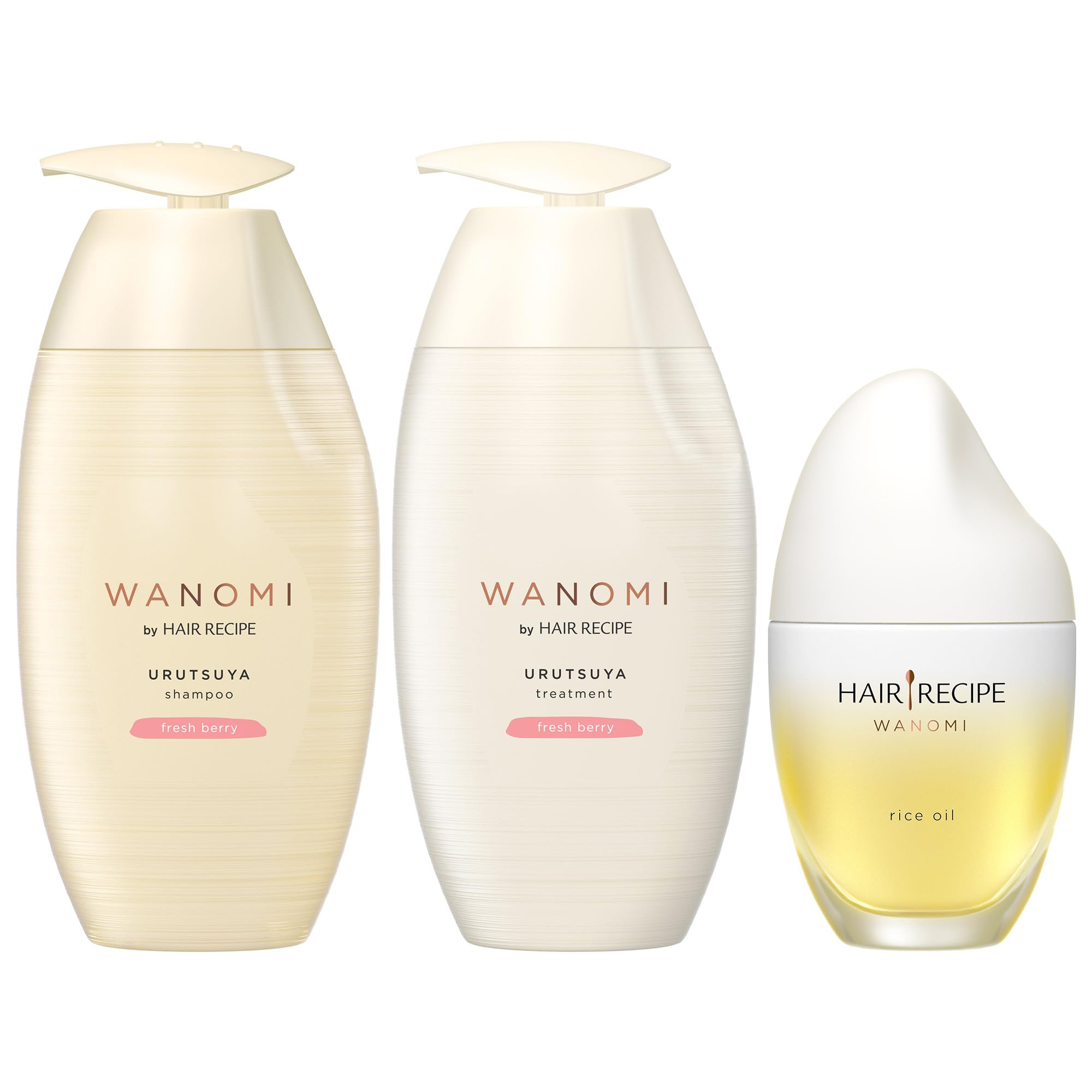 ヘアレシピ 和の実(ワノミ・Wanomi) うるつやシャンプートリートメントポンプ+ヘアオイルセット 乾燥・パサつく髪用