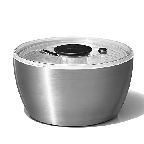 OXO オクソー サラダスピナー 野菜水切り器 ステンレス サラダスピナー 4人以上 作り置き 26.8×26.8×15cm 食器洗い乾燥機(低温設定)可|eli-mino ゆらぎ薬局