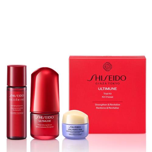 SHISEIDO アルティミューン テスト作業 一揃いの道具 | 美容液15mL + かざり付ける液30mL + 皮膚軟化剤15g | ECスキンケアキット | テスト作業 ・ 旅する用 | 取りあげるする美容液 ハリ かわき切る 保湿 | 資生堂