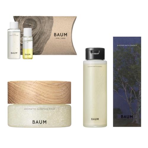 BAUM(バウム) 体感キット スリーピング バスエッセンス 190mL +アロマティック スリーピングマスク a 80g +ハイドロエッセンスローションn16mL+モイスチャライジングオイルn6mL| 入浴料 マスク |ユーカリとひのきの深い森に誘う香り ウッディ の香り| スキンケア 保湿 塗るパ