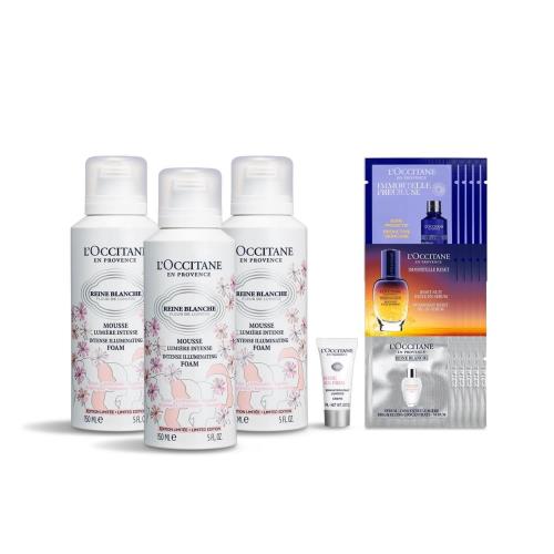 福袋ロクシタン(L\'OCCITANE) レーヌブランシュ イルミネイティングクレンジングフォーム 150mL 3本セット スキンケアサシェ付き 泡洗顔 男性 女性 人気